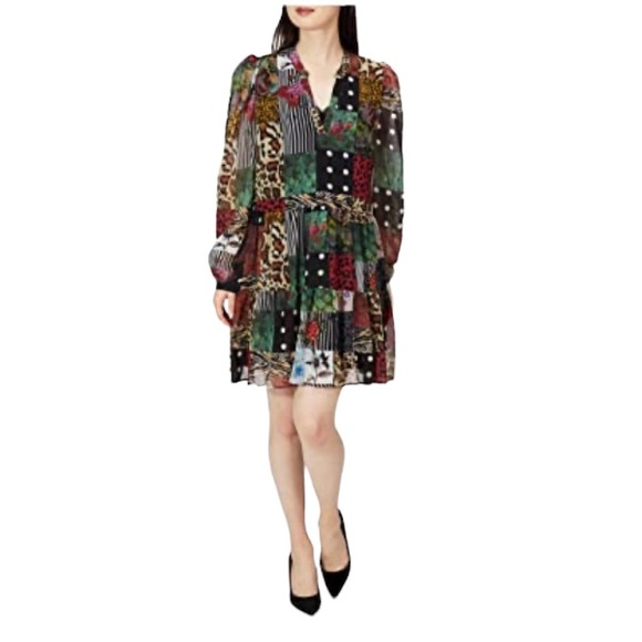 Desigual Dress Chiffon Patchwork Long Sleeve Minidress NEW w/tags - Picture 14 of 15